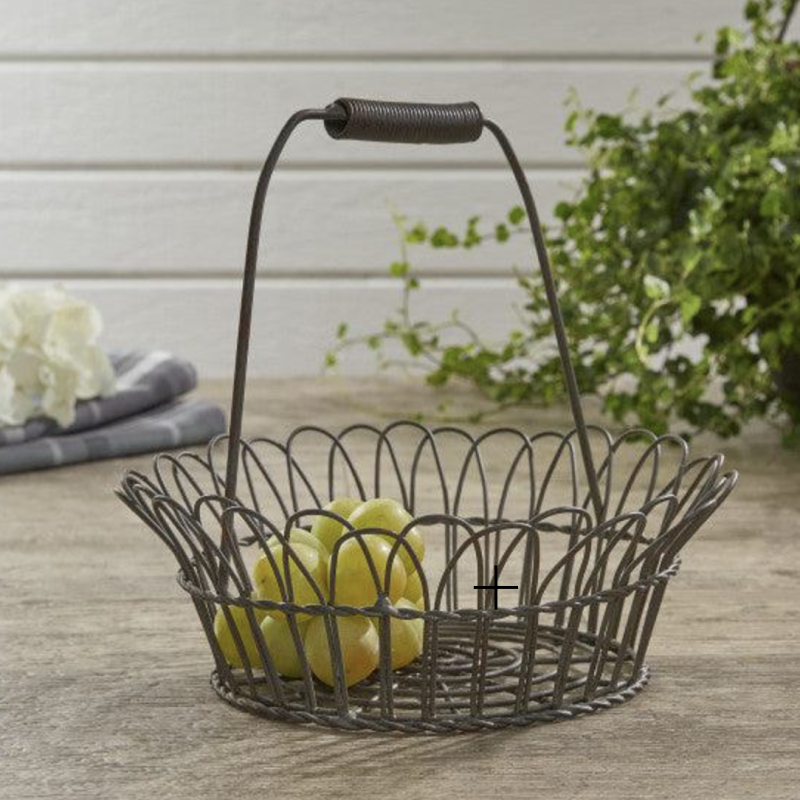 A wire basket with fruit in it on a wooden table | Sams Shoppe